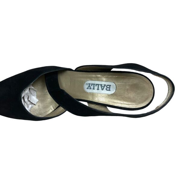 Bally Women Pumps Black Suede Slingback Cross Strap Pointed Toe 7M Made in Italy - Picture 5 of 7